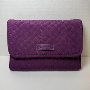 Vera Bradley Riley Gloxinia Purple Small Trifold Zip Quilted Wallet